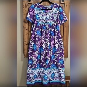 Loungees Cotton Purple Floral Kaftan Dress Small